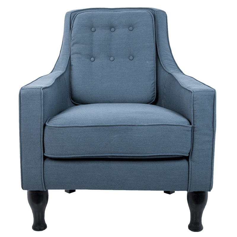 Кресло с мягкой обивкой из льна на 4-х ножках из массива березы Scarlett Armchair blue Голубой Черный в Сочи | Loft Concept 