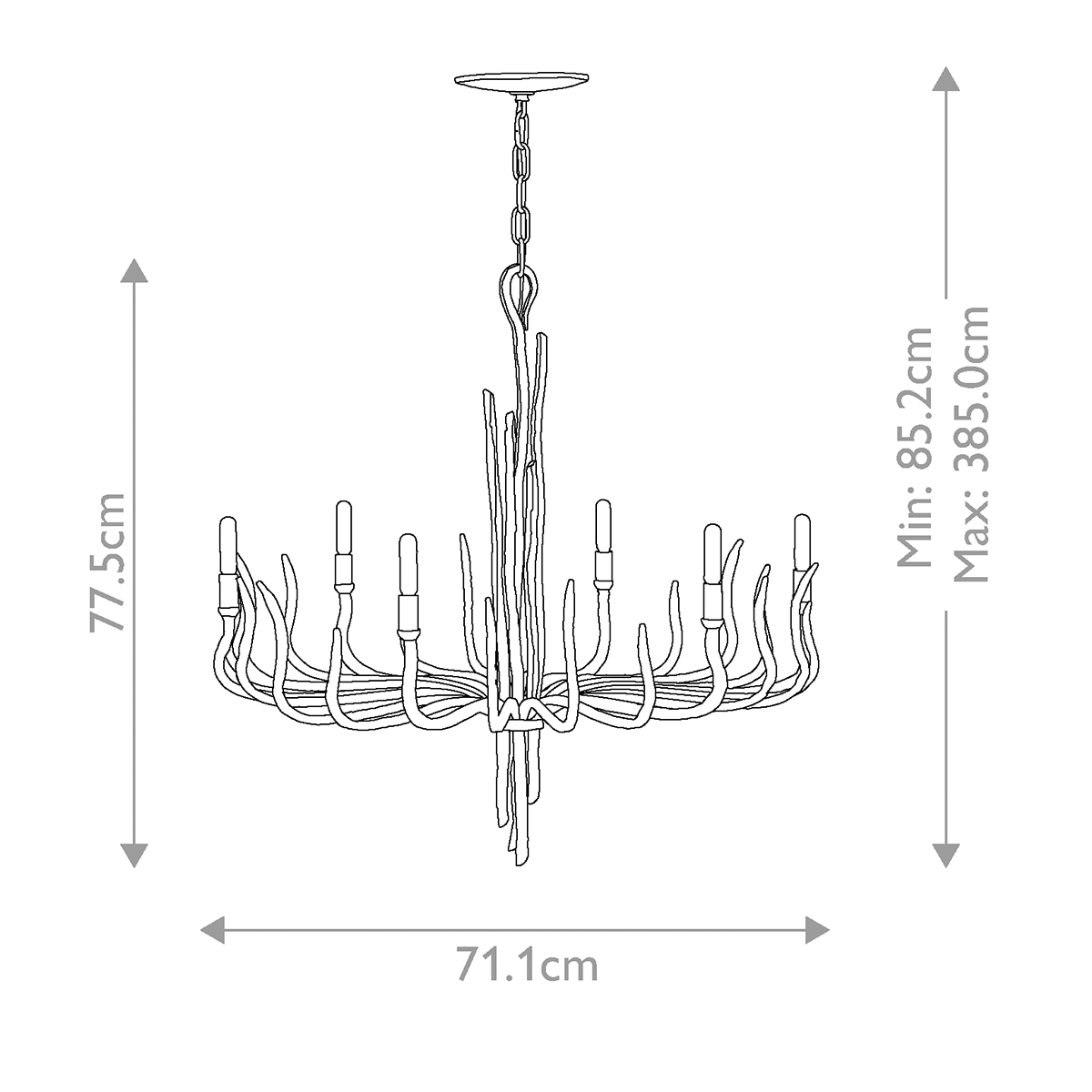 Люстра дизайнерская золотого цвета с 6-ю лампами на изогнутых рожках с текстурной поверхностью Hinkley в Сочи