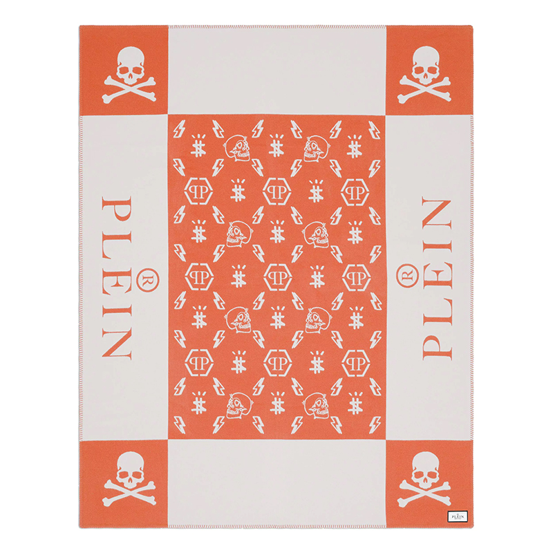 Плед Philipp Plein Plaid Cashmere Skull Orange Оранжевый Белый в Сочи | Loft Concept 