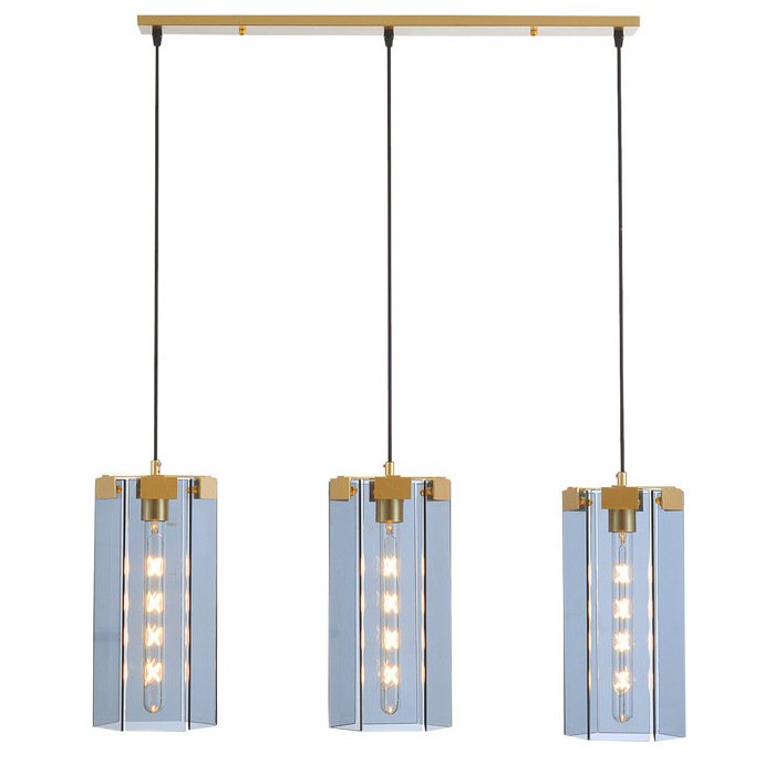 Люстра Rectangle Gray Glass Pendant Lamp 3 Золотой Прозрачное Стекло в Сочи | Loft Concept 