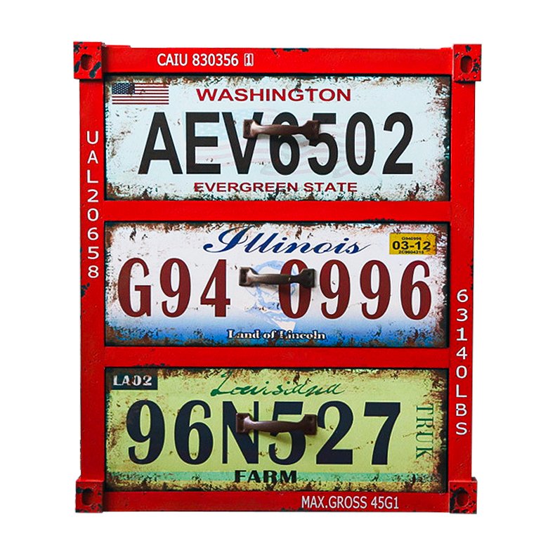 Тумба Car Plate Numbers Красный Мульти в Сочи | Loft Concept 