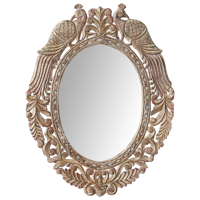 Зеркало в резной раме Viaan Grey Mango Carved Mirror Бежево-серый Коричневый винтаж в Сочи | Loft Concept 