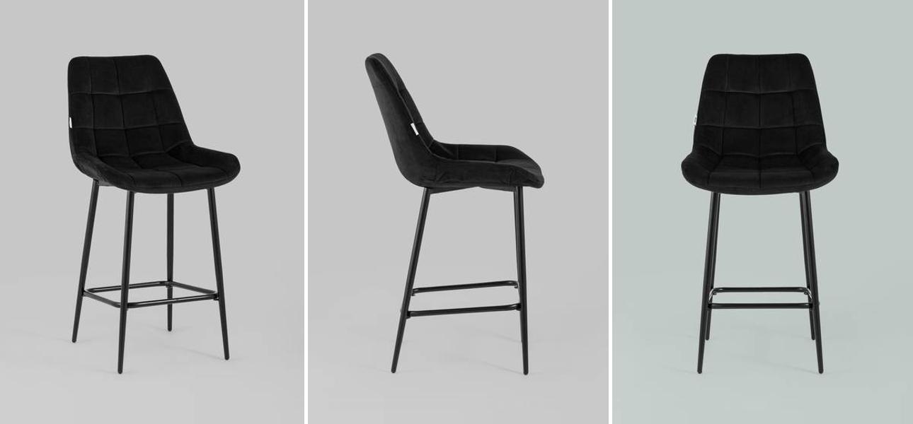 Стул Полубарный NANCY Chair посадка 65 см Черный Велюр  - фото