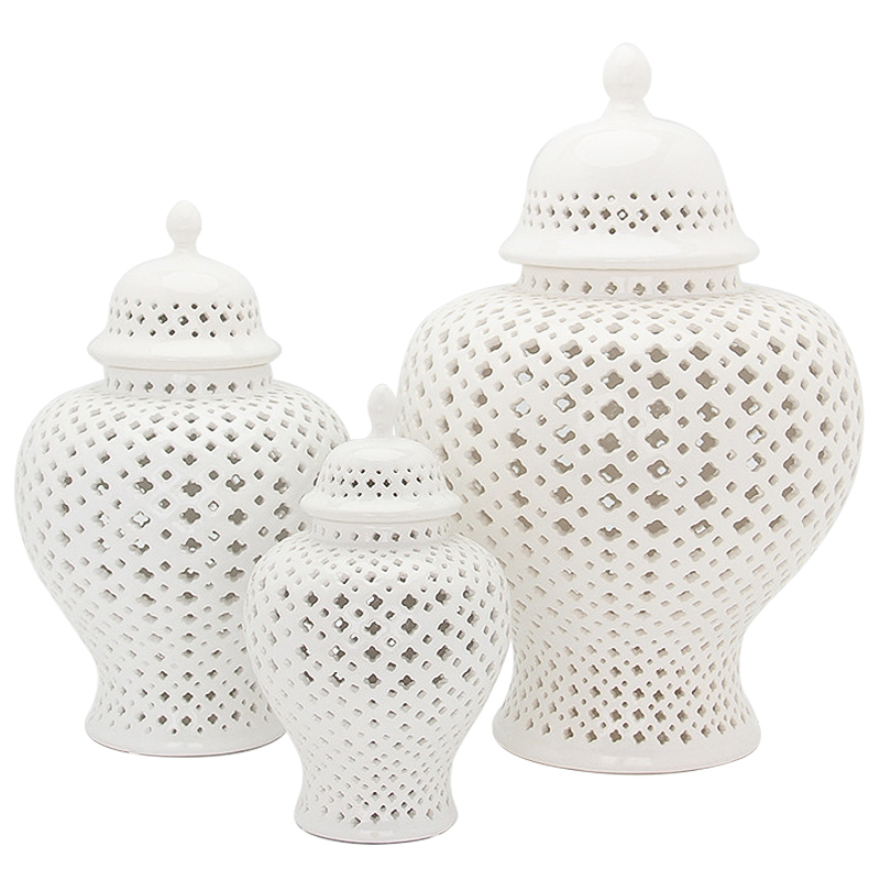 Ваза с крышкой White Ceramic Carving Vase Белый в Сочи | Loft Concept 