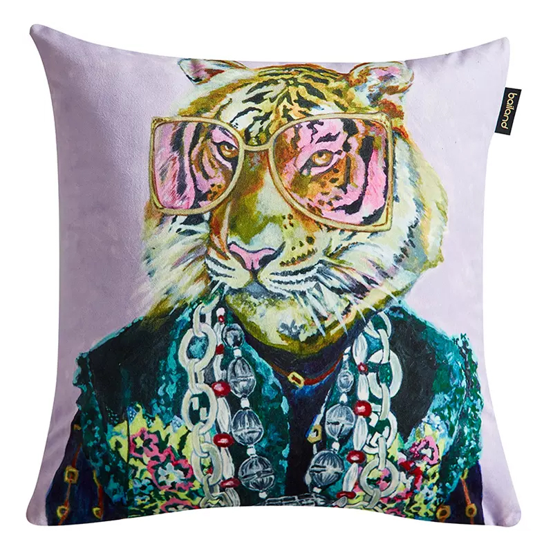 Декоративная подушка Стиль Gucci Tiger Fashion Animals Cushion Сиреневый Мульти в Сочи | Loft Concept 