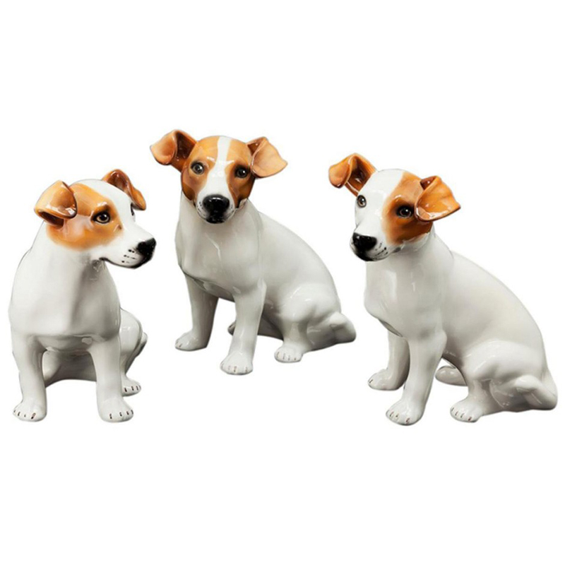 Статуэтки Abhika Jack Russel Set 3 Pcs Белый Коричневый в Сочи | Loft Concept 