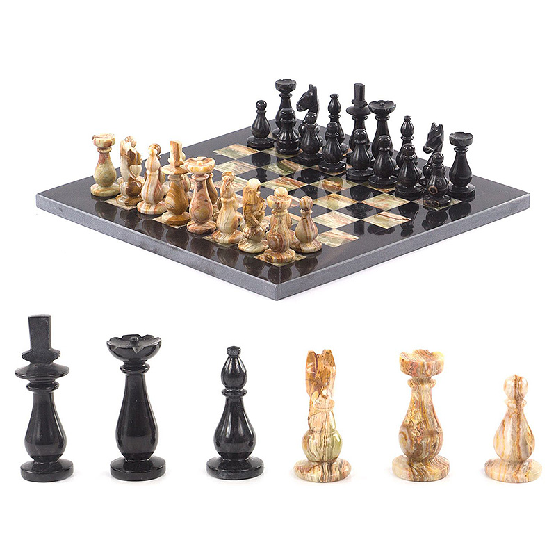 Шахматы настольные из натурального камня Оникс Decorative Thematic Chess Черный Оранжевый в Сочи | Loft Concept 