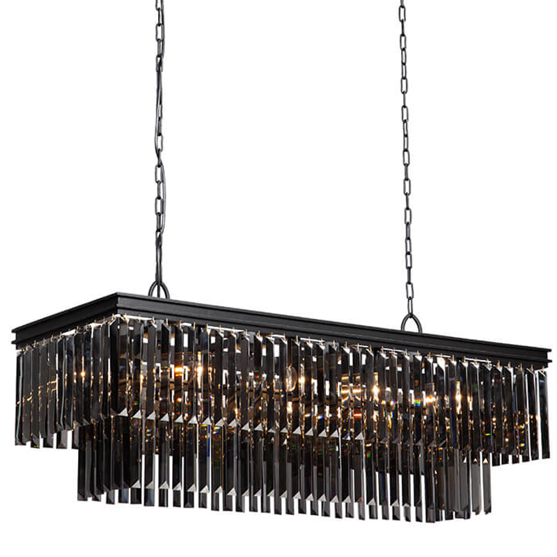 Люстра Odeon Gray glass Rectangular Chandelier Black iron  стекло Смок длина 120 Черный матовый в Сочи | Loft Concept 