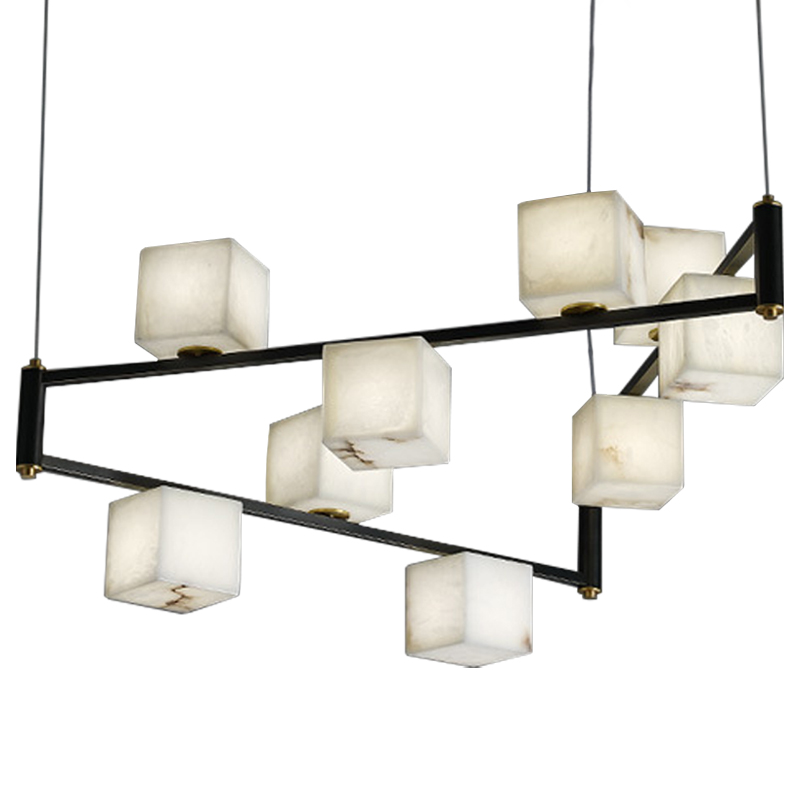 Люстра Marble Cubes Modern Light Chandelier 9 плафонов Белый Мрамор Bianco Черный Латунь в Сочи | Loft Concept 