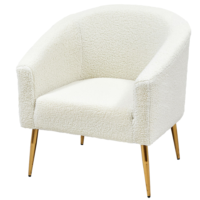 Кресло из белой ткани букле Boucle Luisa  Armchair Белый Золотой в Сочи | Loft Concept 