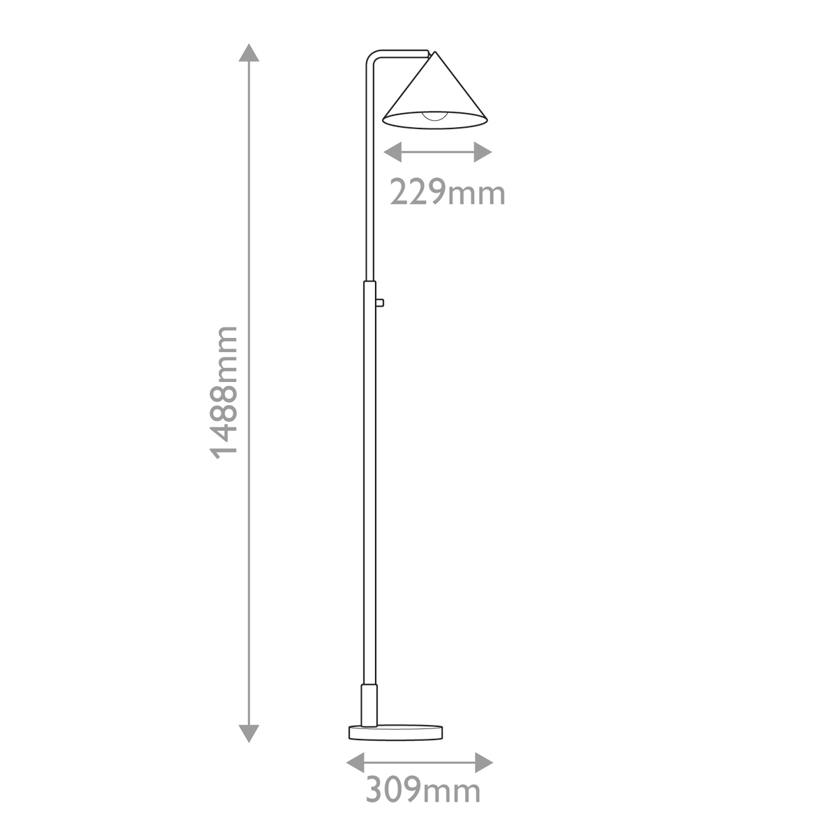 Торшер золотого цвета с плафоном в форме конуса и тонкой высокой стойкой на круглом основании Alora Mood в Сочи