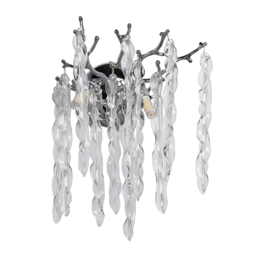Бра цвета хром с ветвями и прозрачными стеклянными подвесками в виде вытянутых спиральных капель Droplet Chandelier Хром Прозрачный в Сочи | Loft Concept 