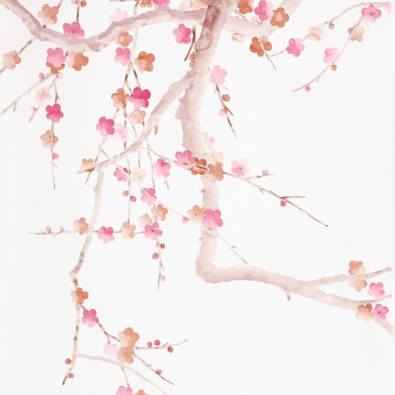 Обои ручная роспись Plum Blossom Bleached on Bleached White dyed silk  в Сочи | Loft Concept 