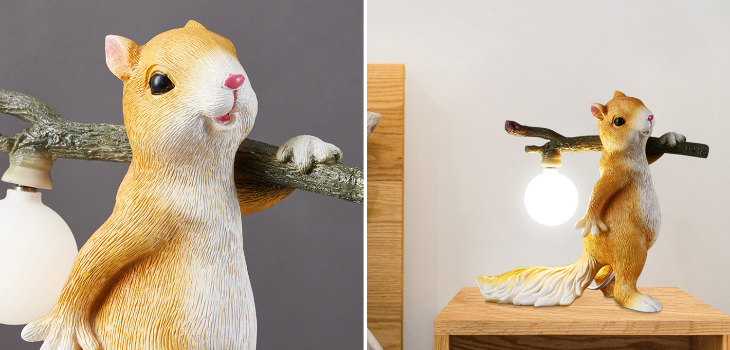 Настольная лампа для детской Белка с веткой Squirrel Table Lamp - фото