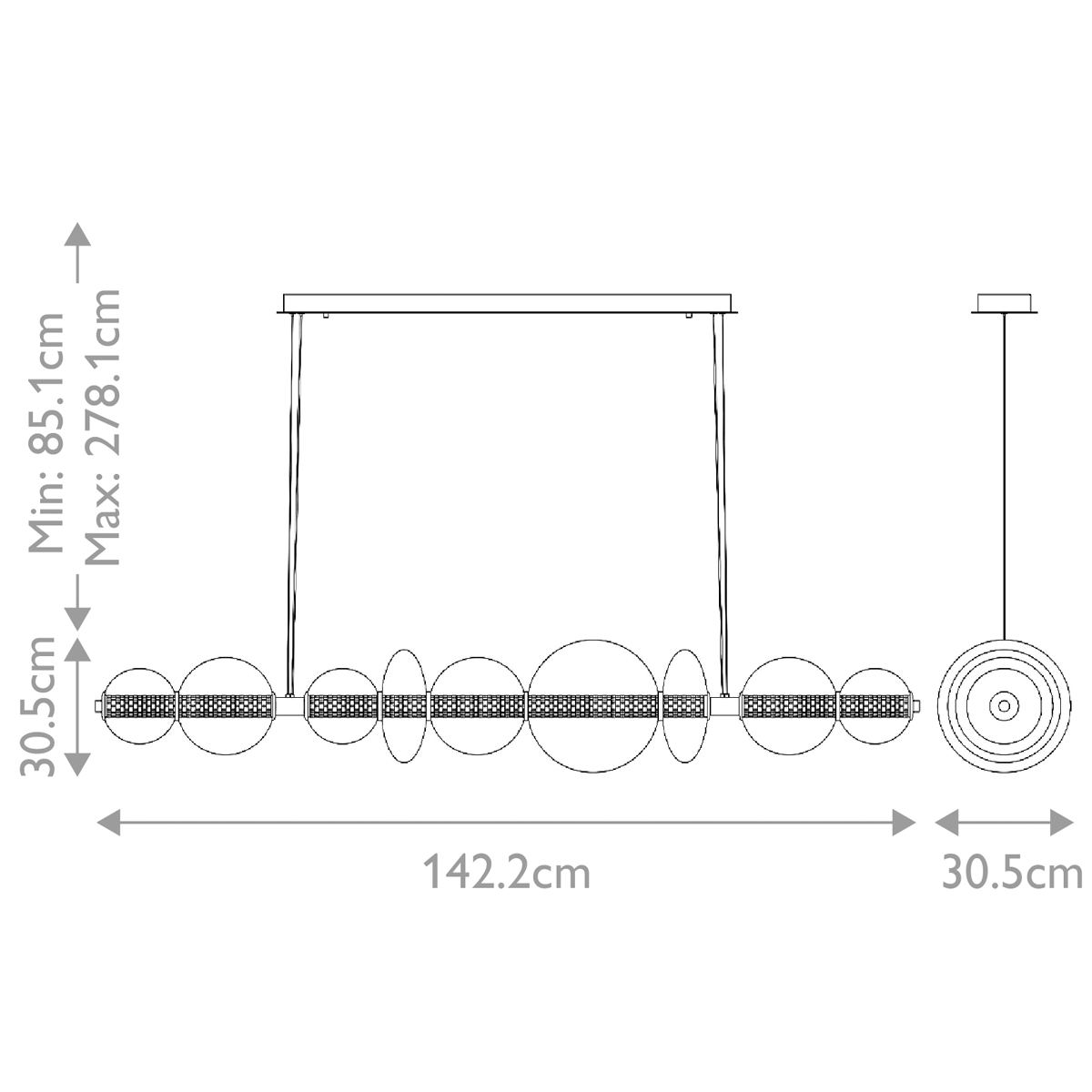 Подвесной светильник линейный с прозрачными стеклянными шарами разного диаметра Eurofase в Сочи