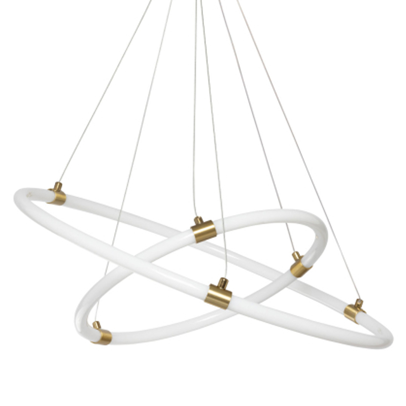 Люстра подвесная с двумя пересекающимися белыми светодиоидными кольцами Luke Lampco Tracer Lamp Белый Золотой в Сочи | Loft Concept 
