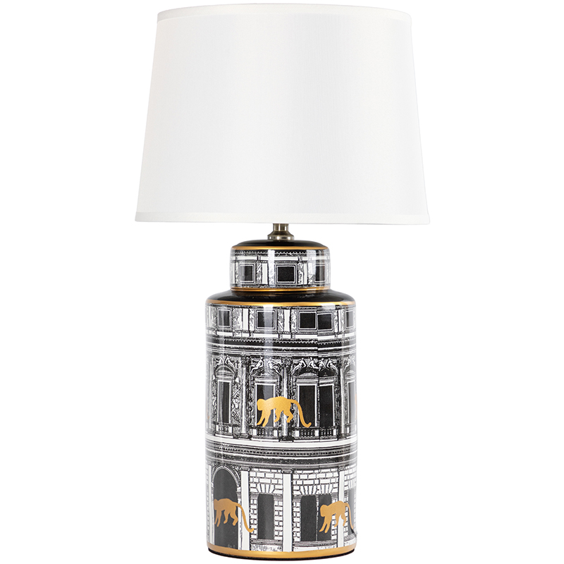 Настольная лампа Old Town Lampshade Black White Черно-белый Золотой Белый в Сочи | Loft Concept 