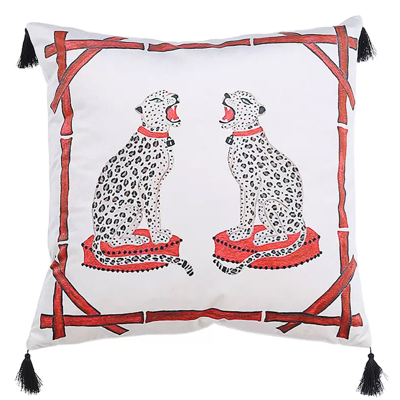 Декоративная подушка Стиль Gucci Two Cheetahs Cushion Белый Красный Черный в Сочи | Loft Concept 