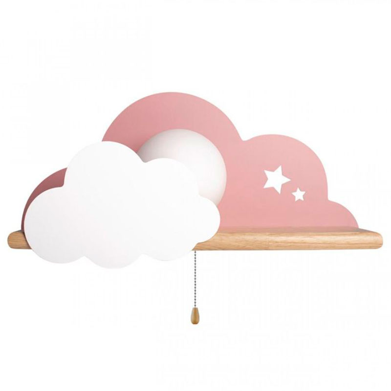 Бра с деревянной полкой розовое Облако Wall Lamp Pink Cloud Розовый пастельный Древесина в Сочи | Loft Concept 