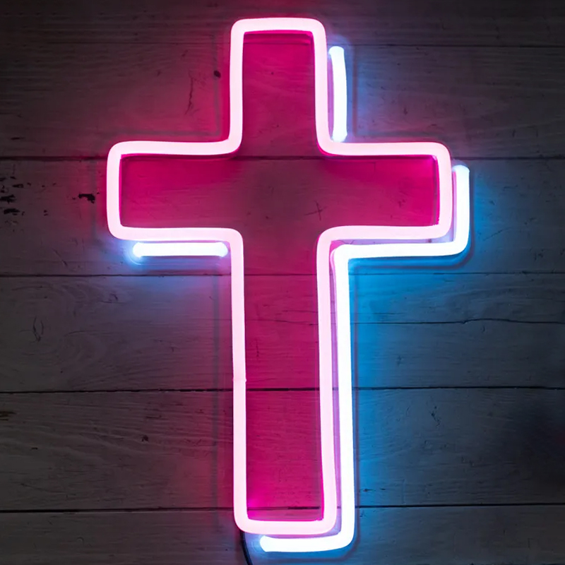 Неоновая настенная лампа Cross Neon Wall Lamp Розовый Синий в Сочи | Loft Concept 