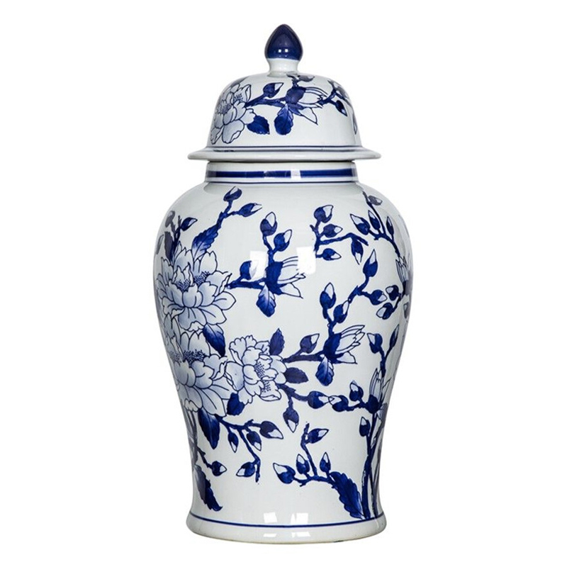 Ваза с крышкой и синим цветочным узором Blue & White Ornament Белый Синий Ваза с крышкой и синим цветочным узором Blue & White Ornament Белый Синий в Сочи | Loft Concept