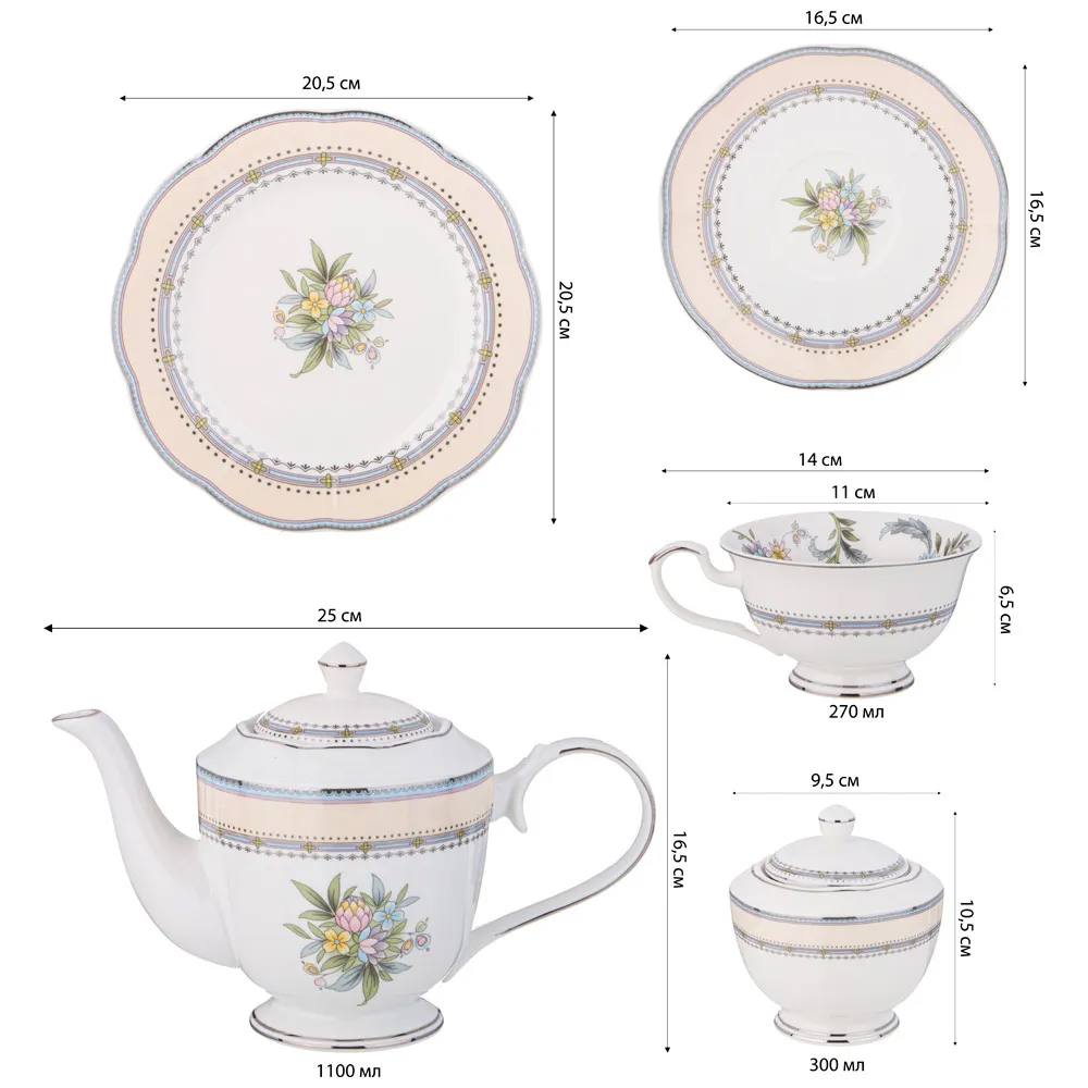 Чайный сервиз из фарфора на 6 персон 20 предметов Tea Flower Set в Сочи