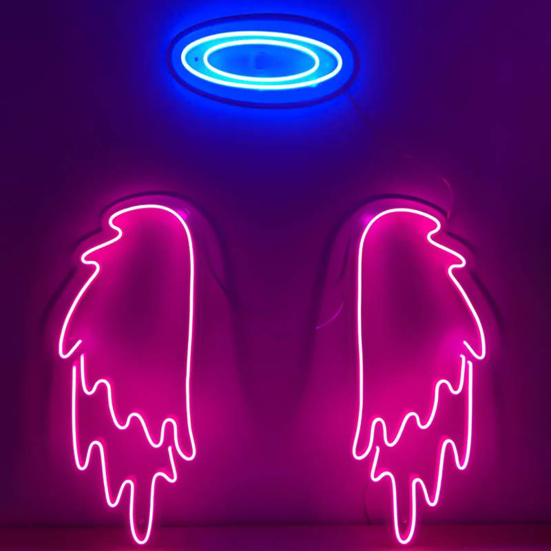 Неоновая настенная лампа Pink Wings Neon Wall Lamp Розовый Синий в Сочи | Loft Concept 