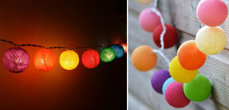 Гирлянда хлопковые фонарики Сotton Ball Rainbow - Loft-Concept в Сочи