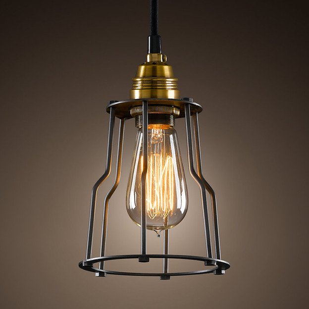 Подвесной светильник Loft Industrial Cage Filament Pendant Бронза Черный в Сочи | Loft Concept 