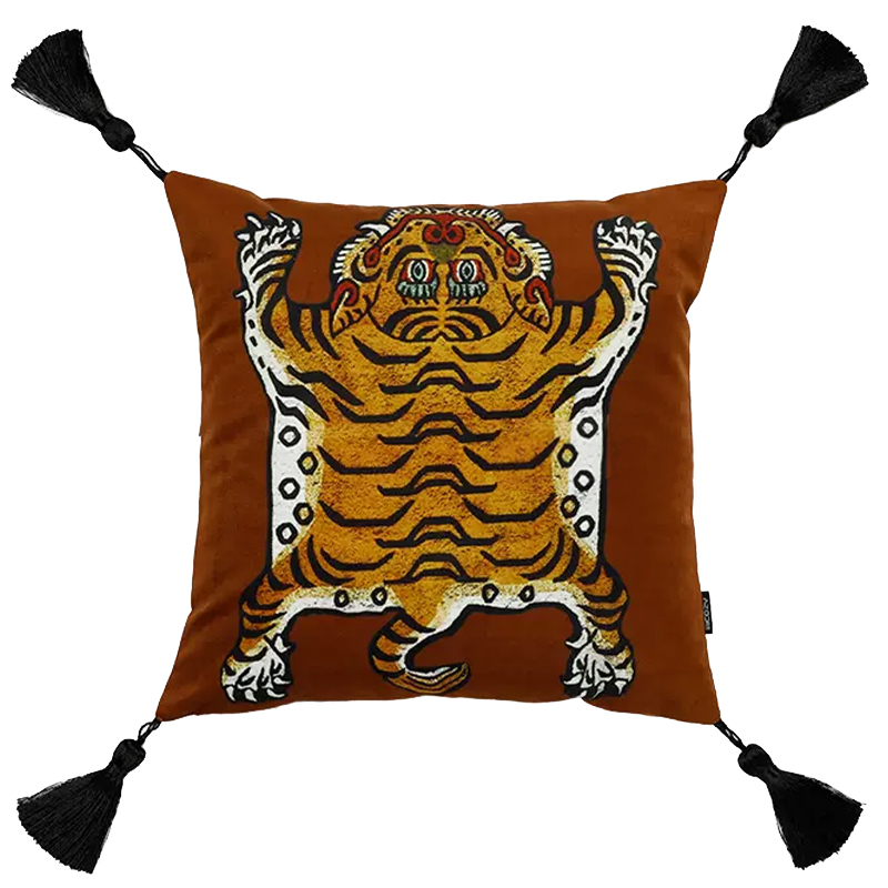 Коричневая Подушка Тибетский Тигр TIBETAN TIGER Коричневый Золотой Бежевый в Сочи | Loft Concept 