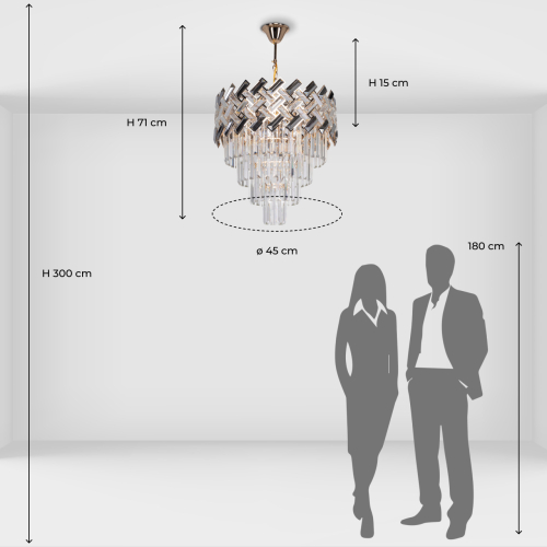 Люстра многоярусная с переплетенными металлическими элементами черного и золотого цвета и прозрачными хрустальными подвесками Empire Chandelier Crystal в Сочи