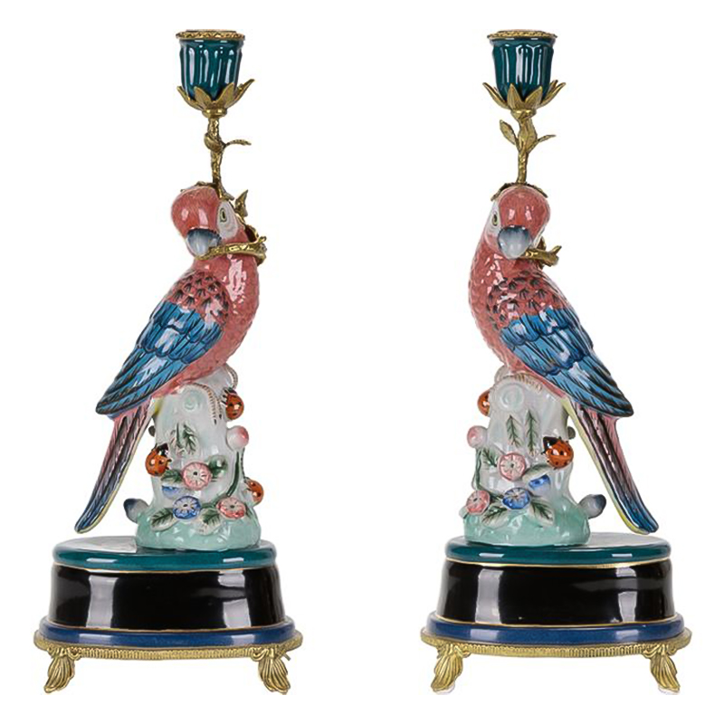 Подсвечник Red Blue Parrot Candlestick L or R Бронза Красный Синий в Сочи | Loft Concept 