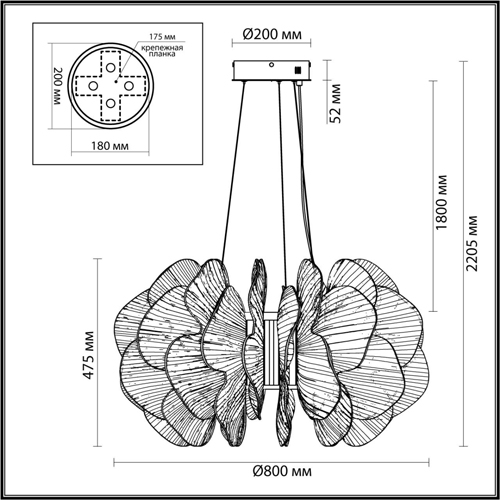 Люстра с декором в виде крупных рельефных лепестков 80 см Ethereal Bloom в Сочи