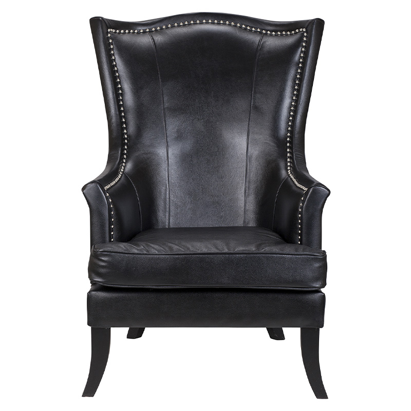 Кресло из натуральной кожи на 4-х деревянных ножках из массива бука Daniel Leather Armchair black Черный в Сочи | Loft Concept 