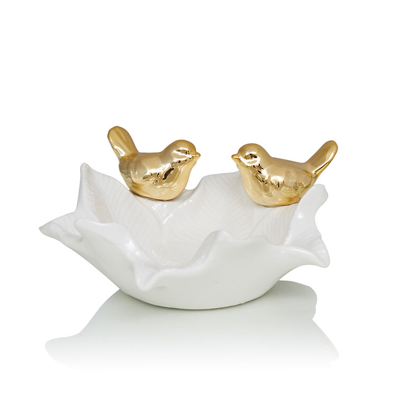 Блюдо Decorative Dish Birds Белый Глянцевое золото в Сочи | Loft Concept 