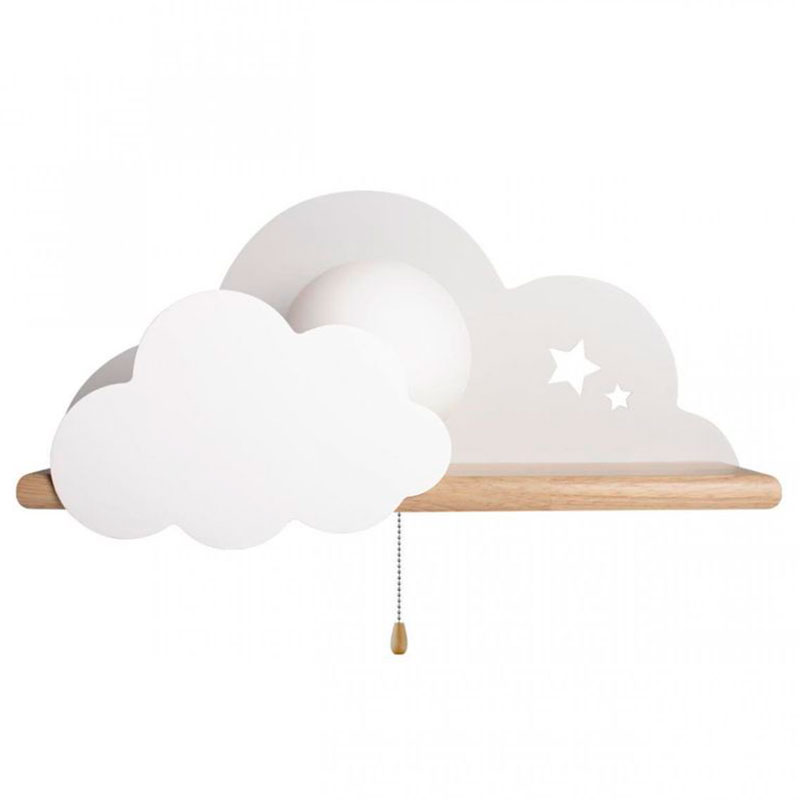 Бра с деревянной полкой белое Облако Wall Lamp White Cloud Белый Древесина в Сочи | Loft Concept 