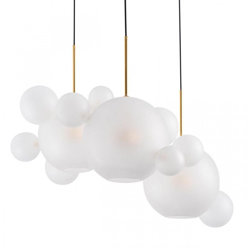 Светодиодный светильник Giopato & Coombes Bollr  Bubble Chandelier Circle матовое белое стекло 3 плафона Белый Золотой в Сочи | Loft Concept 