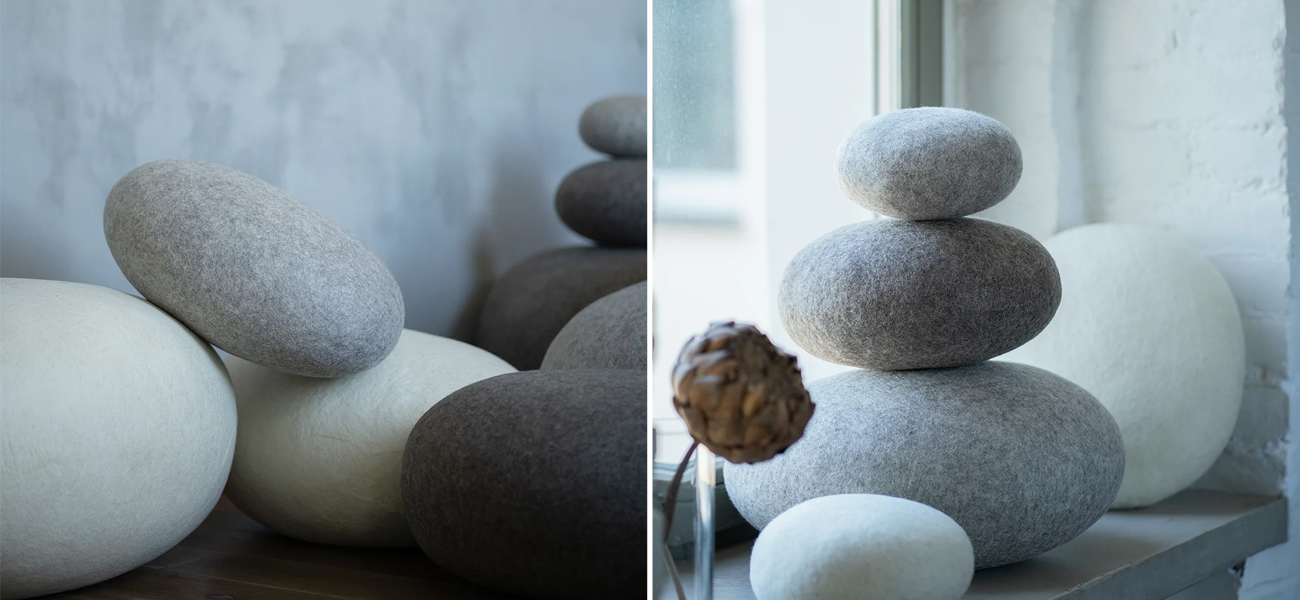 Большой Набор из 10-ти Камней-Пуфов KATSU "SOLID ROCKS" из Шерсти - фото №1