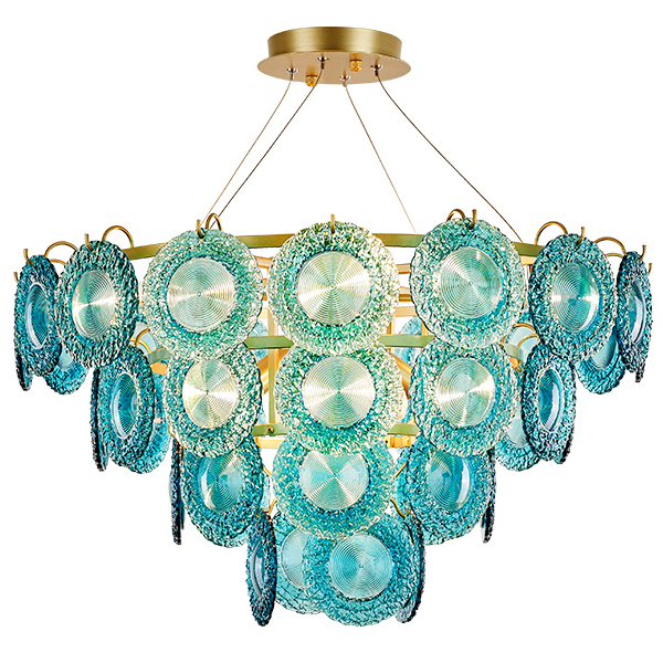 Люстра Blue Glass disk Chandelier Золотой Голубой в Сочи | Loft Concept 