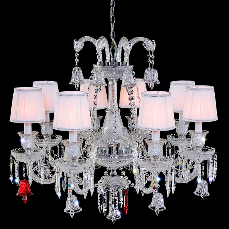 Люстра с 8-ю белыми текстильными абажурами и хрустальными подвесками Lustre Reverie Хром Прозрачное Стекло Белый Люстра с 8-ю белыми текстильными абажурами и хрустальными подвесками Lustre Reverie Хром Прозрачное Стекло Белый в Сочи | Loft Concept