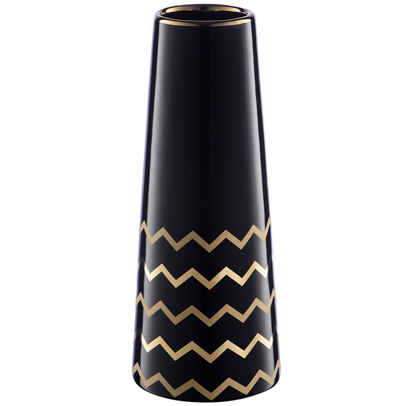 Ваза Black Chevron Gold Vase Глянцевый черный Глянцевое золото в Сочи | Loft Concept 