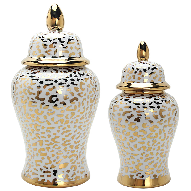 Ваза с крышкой Leopard Print Gold Vase Белый Глянцевое золото в Сочи | Loft Concept 