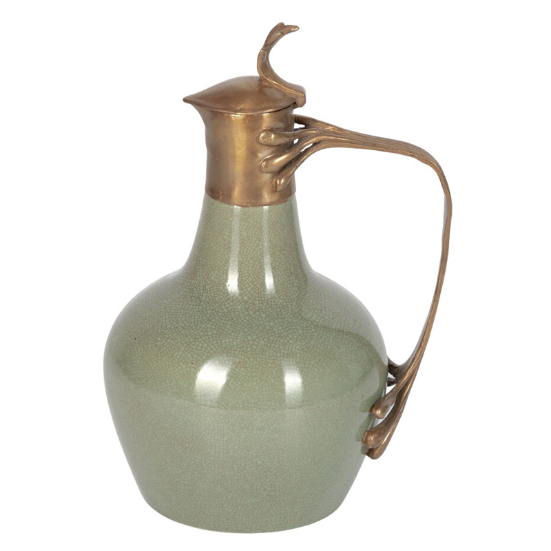 Кувшин зеленого цвета из фарфора с бронзовой крышкой и изогнутой ручкой Eden Garden porcelain and bronze Зеленый Бронза Кувшин зеленого цвета из фарфора с бронзовой крышкой и изогнутой ручкой Eden Garden porcelain and bronze Зеленый Бронза в Сочи | Loft Concept