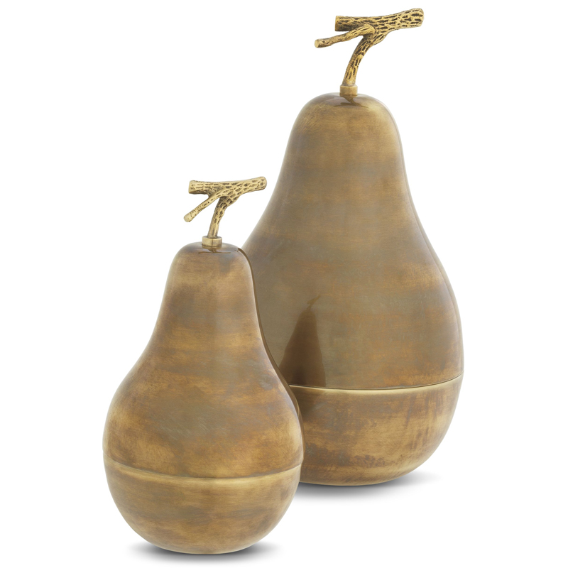 Комплект шкатулок Eichholtz Box Pear Set of 2 brass Винтажная латунь в Сочи | Loft Concept 