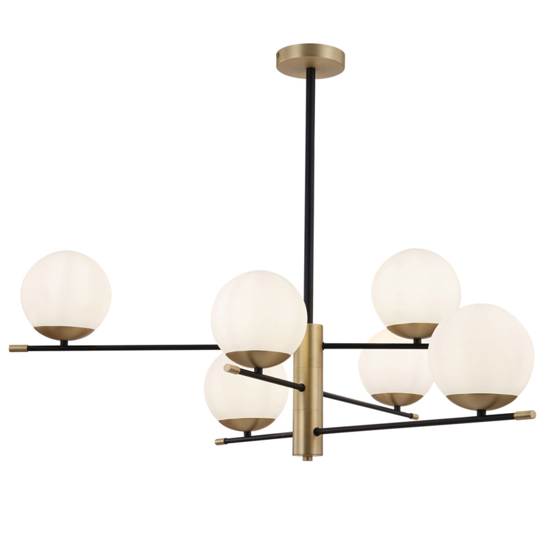 Светильник Spike Six Balls Hanging Lamp матовое золото Прозрачный белый в Сочи | Loft Concept 