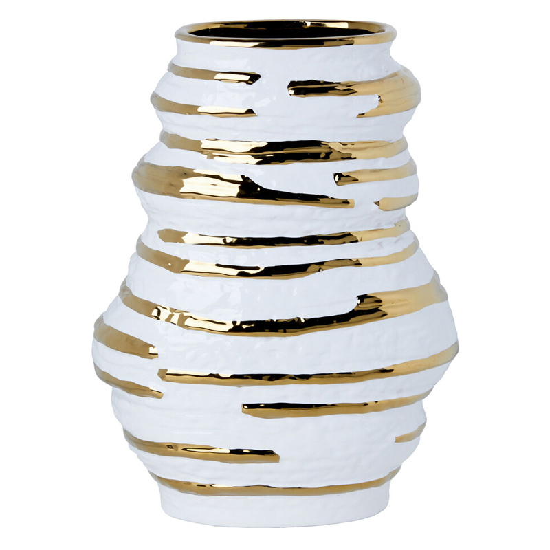 Ваза белая с рельефной поверхностью и золотыми полосами Vase Beehive Белый Золотой Ваза белая с рельефной поверхностью и золотыми полосами Vase Beehive Белый Золотой в Сочи | Loft Concept