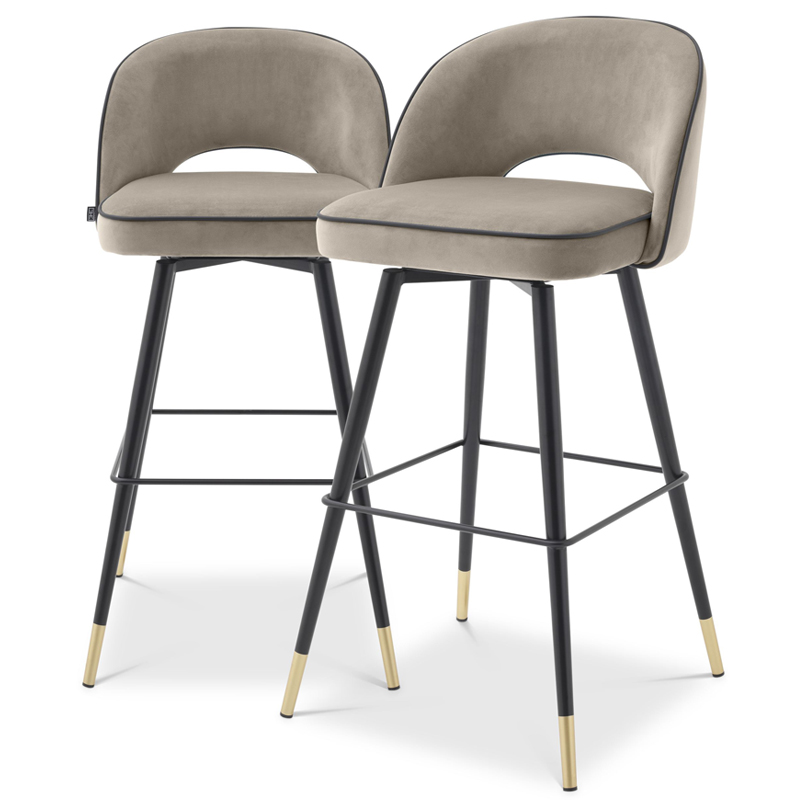 Комплект барных стульев Eichholtz Bar Stool Cliff set of 2 greige Черный Латунь Бежево-серый в Сочи | Loft Concept 