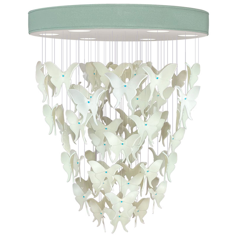 Люстра Белые Бабочки Светло-Зеленая база Night Butterflies Chandelier Зеленый Белый в Сочи | Loft Concept 