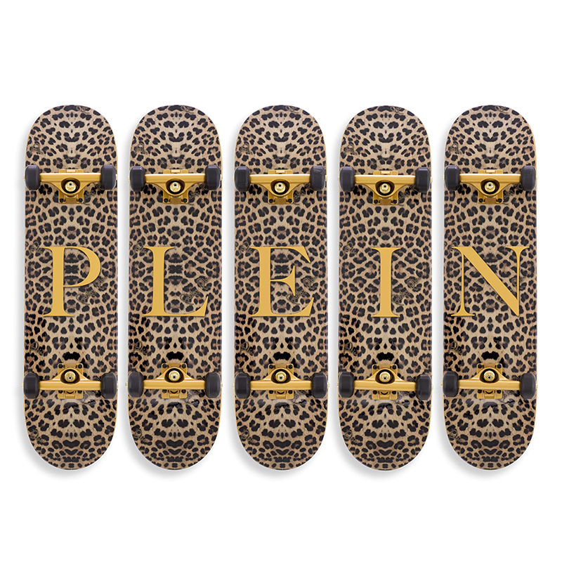 Арт-объект на стену Philipp Plein Skateboard Leopard PLEIN Бежевый Коричневый Черный Золотой в Сочи | Loft Concept 