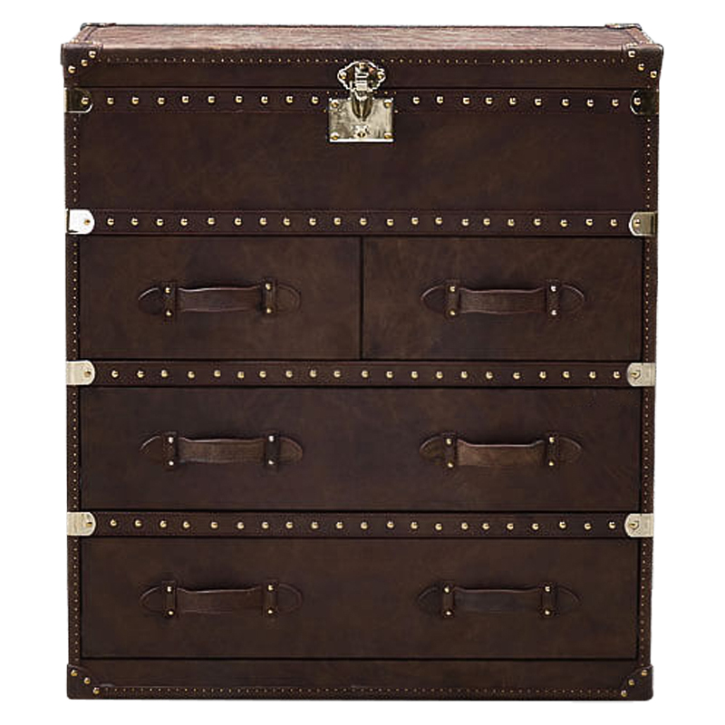 Комод Vintage Leather Chest of Draver Коричневый Глянцевое золото Комод Vintage Leather Chest of Draver Коричневый Глянцевое золото в Сочи | Loft Concept